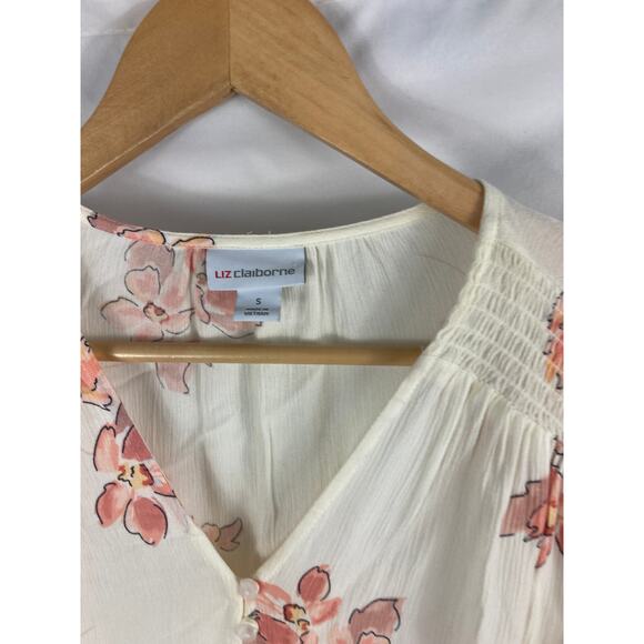 Liz Claiborne Floral White Pink Flowy Blouse Size Small - Picture 3 of 4